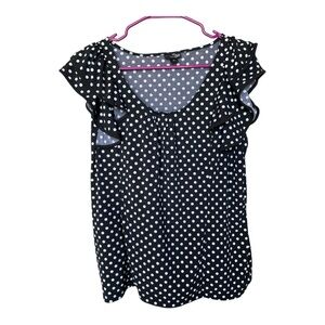 East 5th Blue Ruffled Blouse with Polka Dots